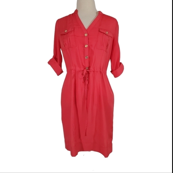ECI Coral Pink Button Down Shirt Dress - Picture 1 of 7